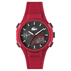 LACOSTE Montre Lc33 Noir cadran rouge fond noir bracelet silicone rouge Hot