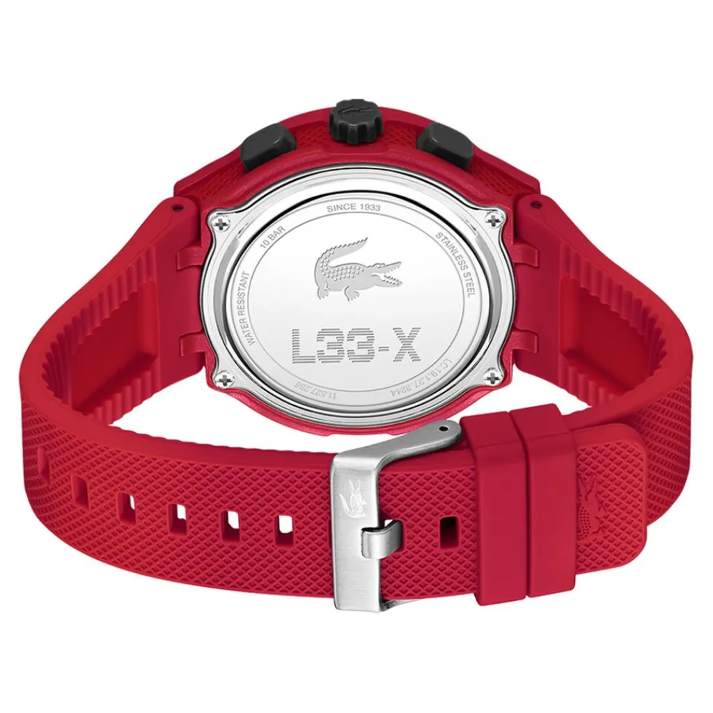 LACOSTE Montre Lc33 Noir cadran rouge fond noir bracelet silicone rouge Hot