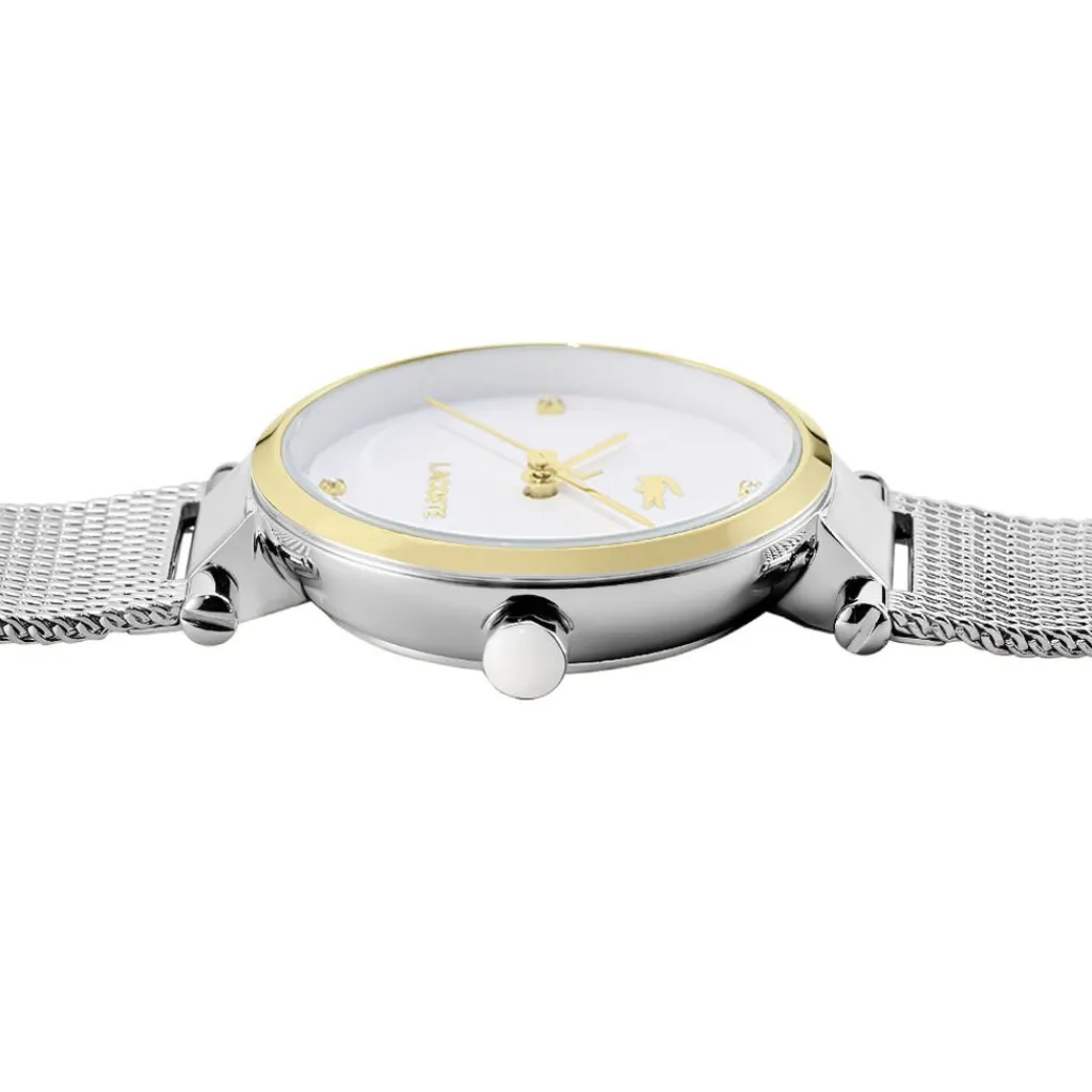 LACOSTE Montre Orba Blanc cadran doré fond blanc bracelet acier argenté Sale