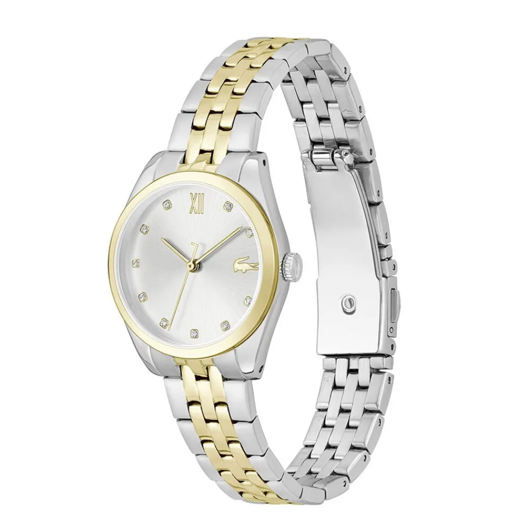 LACOSTE Montre Tuilerie Argenté cadran doré fond argenté bracelet acier New