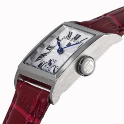 LIP Montre Churchill C18 Argenté cadran argenté fond argenté bracelet cuir de vache rouge Online