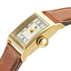 LIP Montre Churchill C18 Argenté cadran doré fond argenté bracelet cuir de vache camel Discount