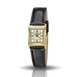 LIP Montre Churchill C18 Doré cadran doré fond doré bracelet cuir noir