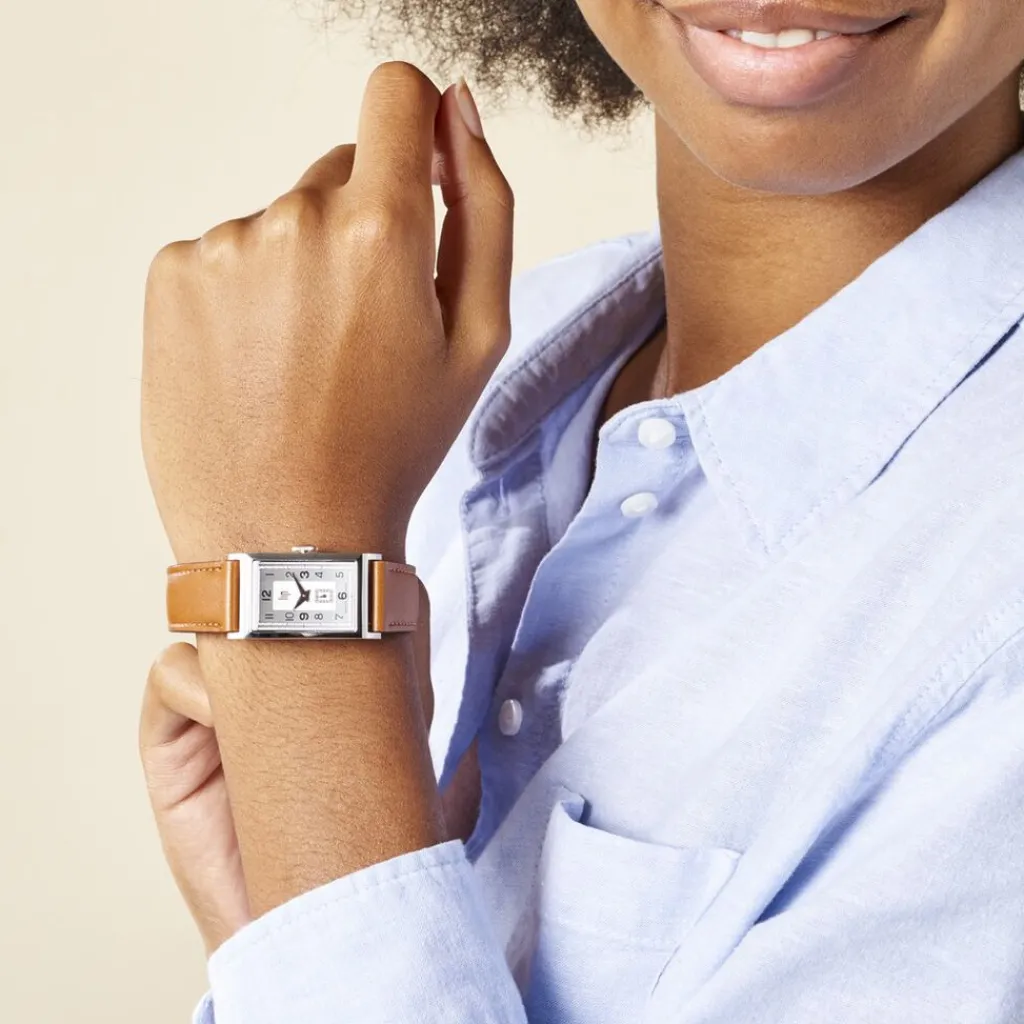 LIP Montre Churchill T18 Argenté cadran argenté fond argenté bracelet cuir marron Sale