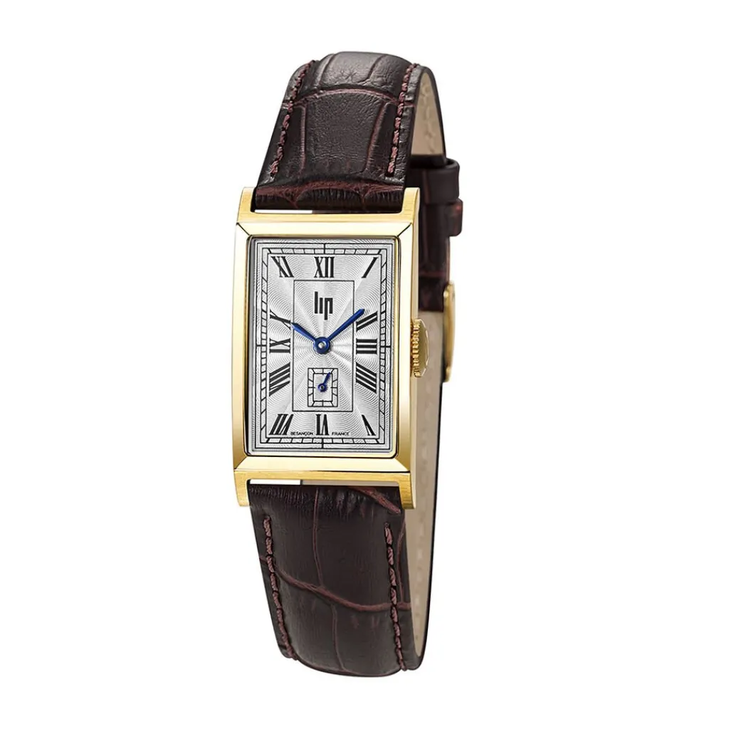 LIP Montre Churchill T18 Argenté cadran doré fond argenté bracelet cuir de vache marron New