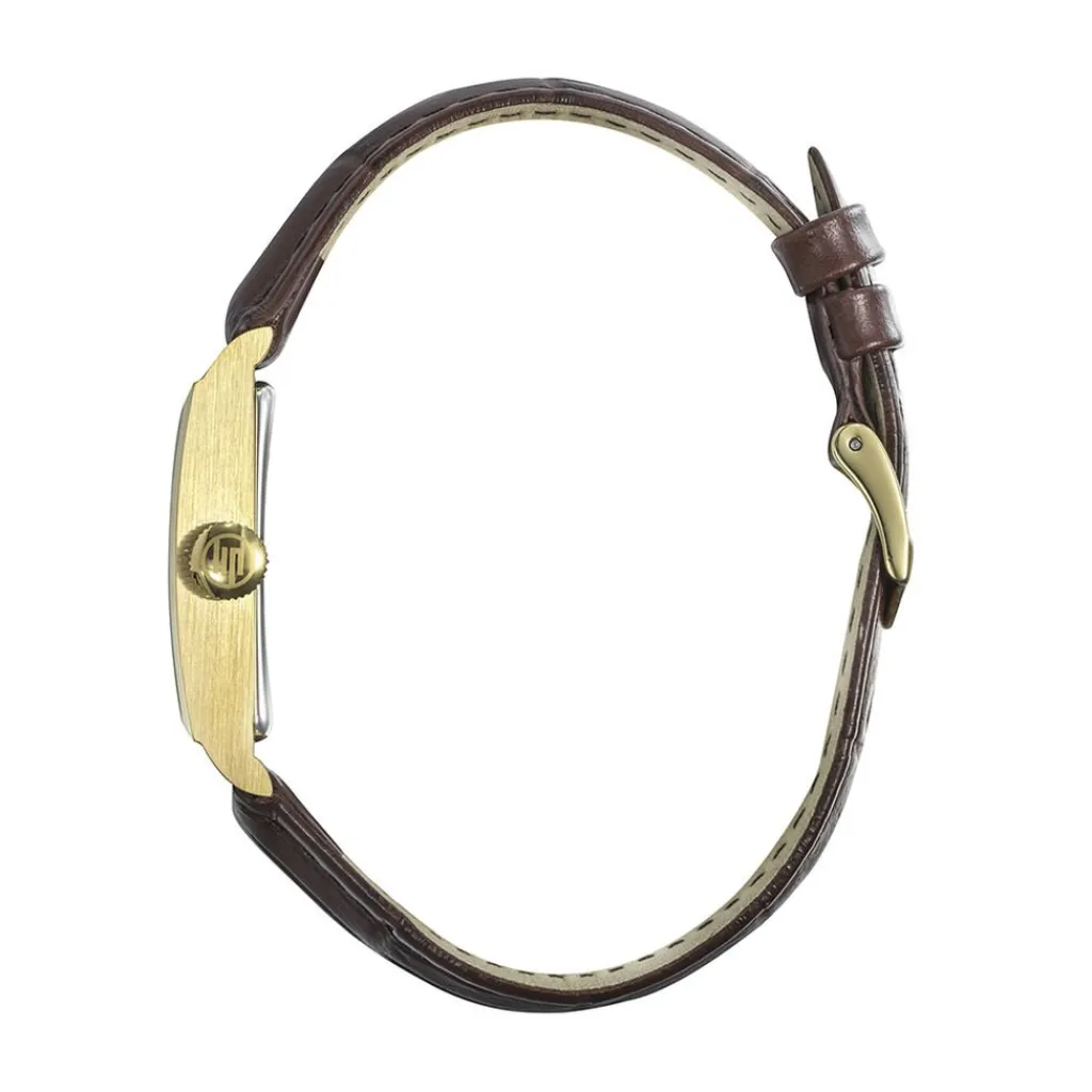 LIP Montre Churchill T18 Argenté cadran doré fond argenté bracelet cuir de vache marron New