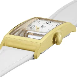 LIP Montre Churchill T18 Argenté cadran doré fond argenté bracelet cuir blanc Hot
