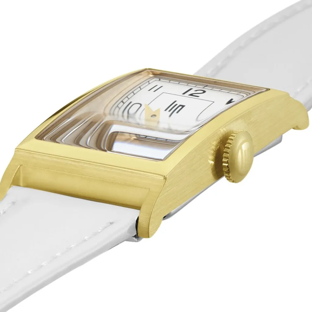 LIP Montre Churchill T18 Argenté cadran doré fond argenté bracelet cuir blanc Hot