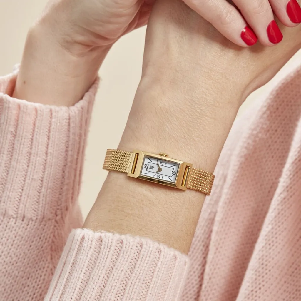 LIP Montre Churchill T13 Blanc cadran doré fond blanc bracelet acier doré Best