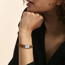 LIP Montre Churchill T13 Blanc cadran argenté fond blanc bracelet cuir marron Outlet