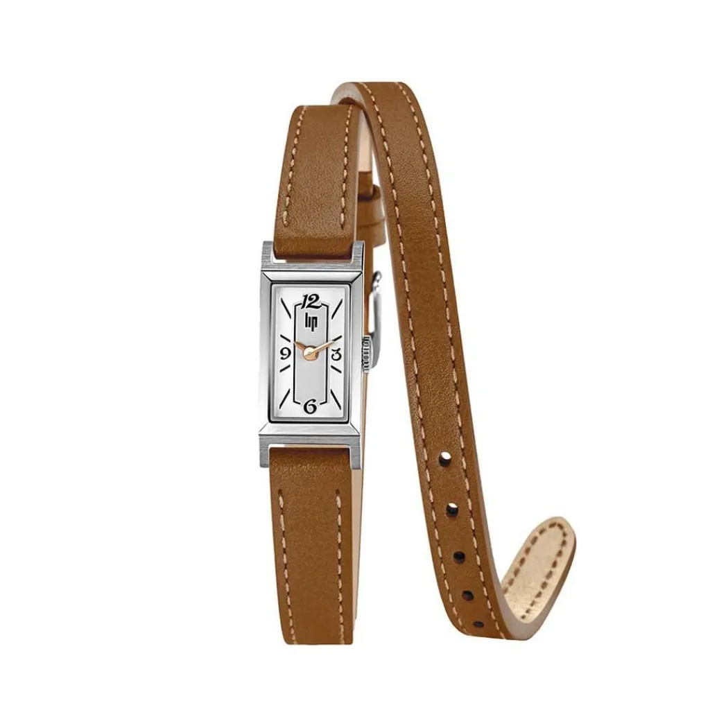 LIP Montre Churchill T13 Blanc cadran argenté fond blanc bracelet cuir marron Hot