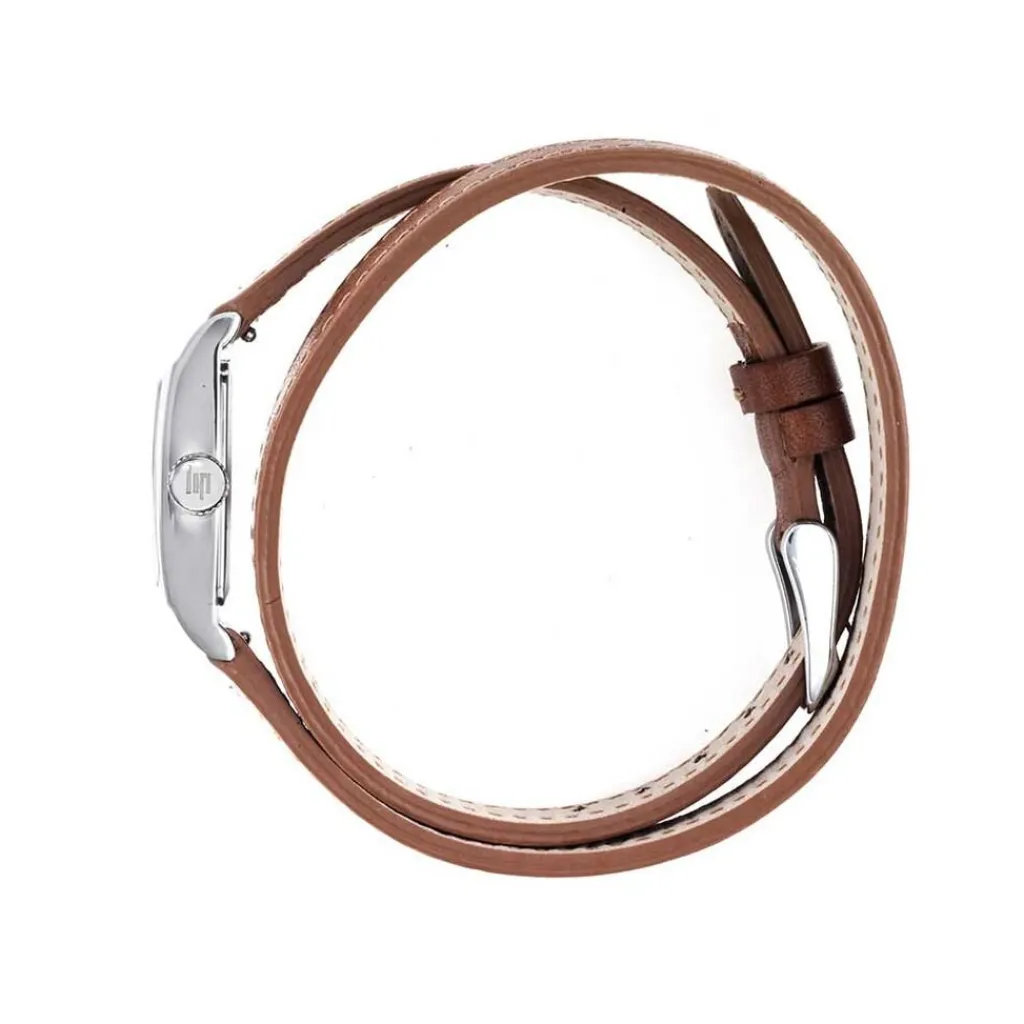 LIP Montre Churchill T13 Blanc cadran argenté fond blanc bracelet cuir marron Hot