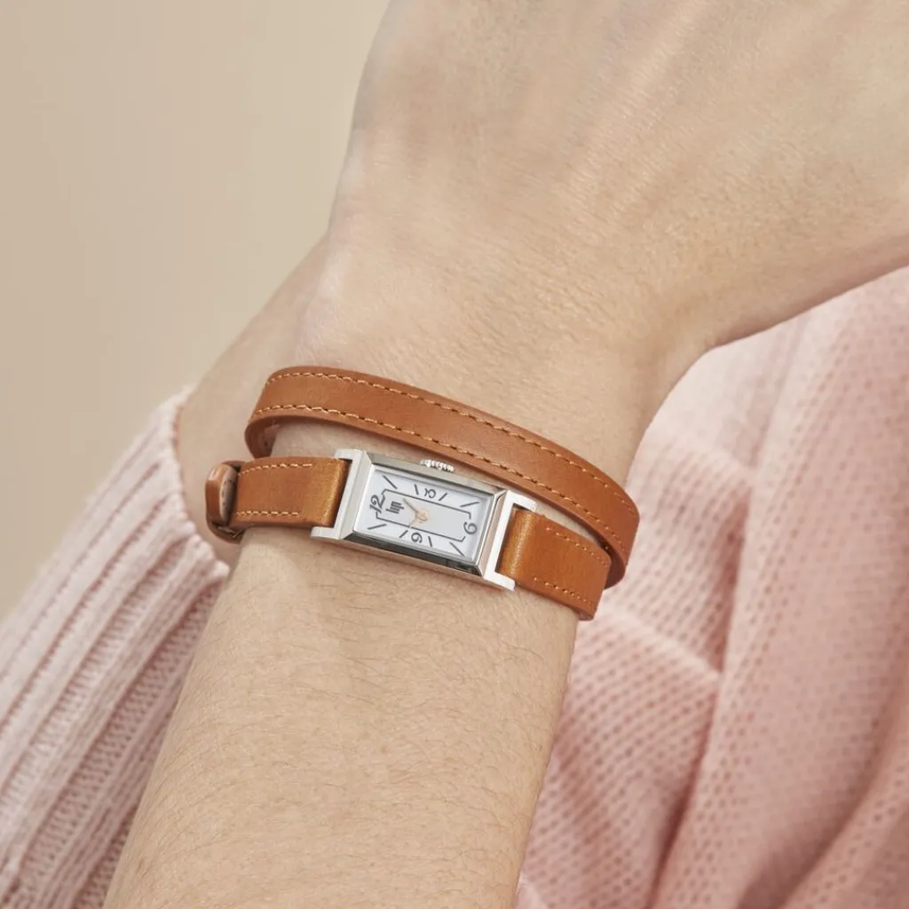 LIP Montre Churchill T13 Blanc cadran argenté fond blanc bracelet cuir marron Hot