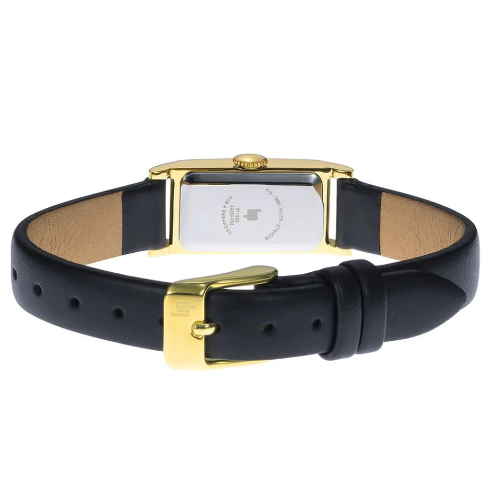 LIP Montre Churchill T13 Champagne cadran doré fond champagne bracelet cuir de vache noir