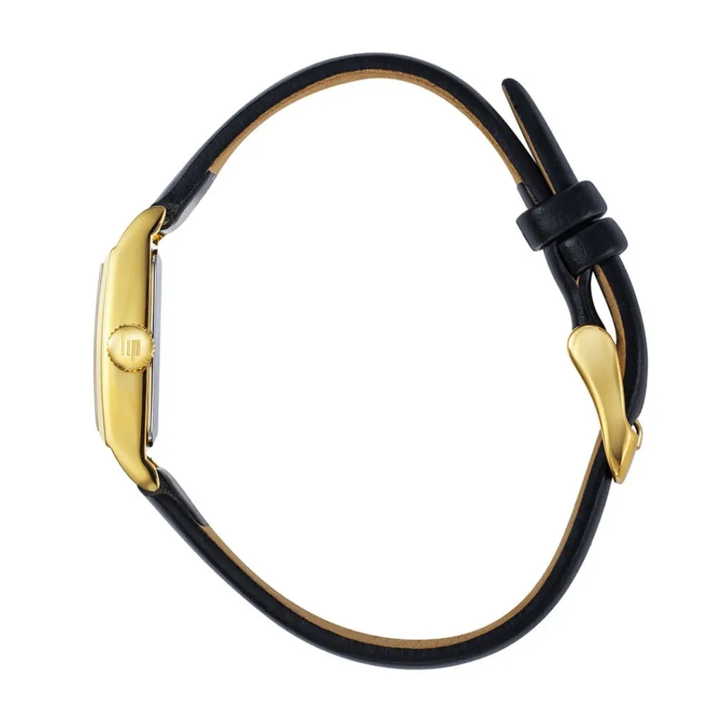 LIP Montre Churchill T13 Champagne cadran doré fond champagne bracelet cuir de vache noir