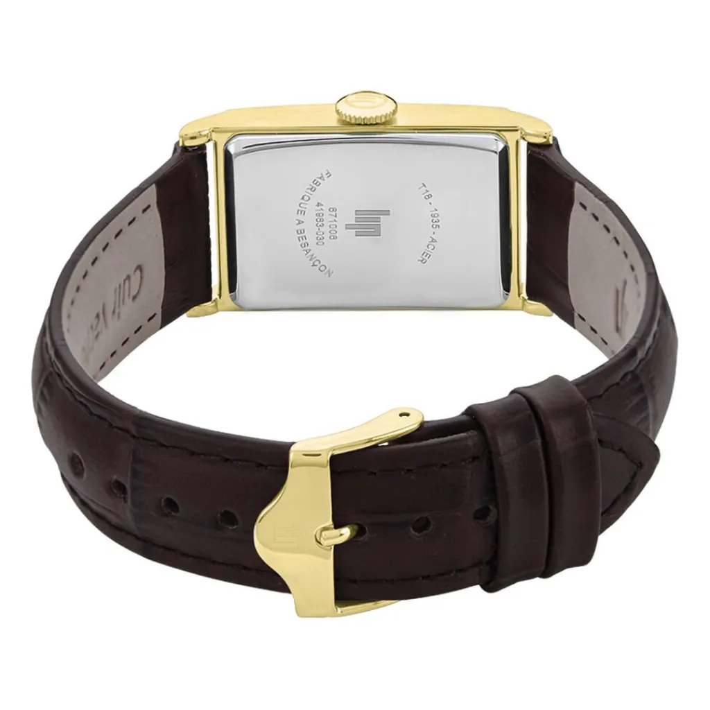 LIP Montre Churchill T18 Doré cadran doré fond doré bracelet cuir marron Outlet