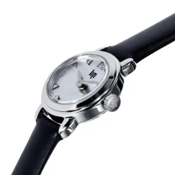LIP Montre Henriette 19 Argenté cadran argenté fond argenté bracelet cuir de vache noir Sale