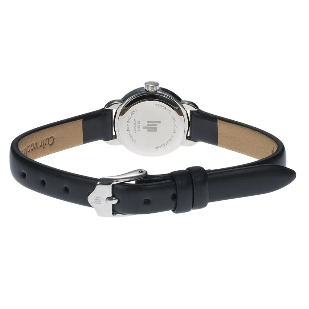LIP Montre Henriette 19 Argenté cadran argenté fond argenté bracelet cuir de vache noir Sale
