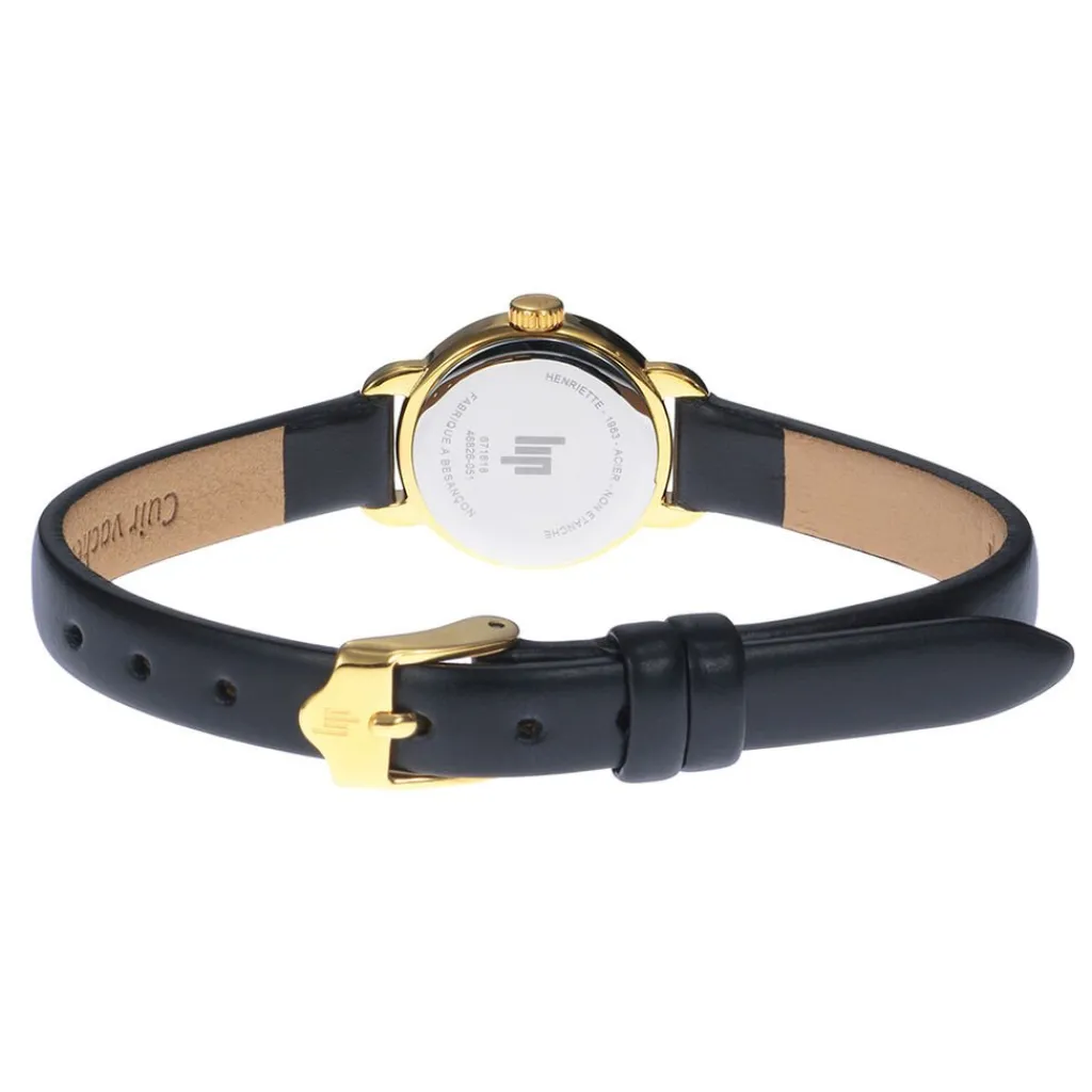 LIP Montre Henriette 19 Argenté cadran doré fond argenté bracelet cuir de vache noir Hot