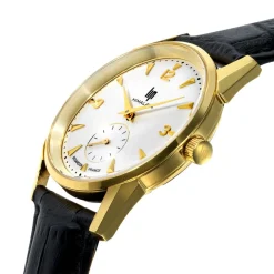 LIP Montre Himalaya 35 Argenté cadran doré fond argenté bracelet cuir de vache noir New