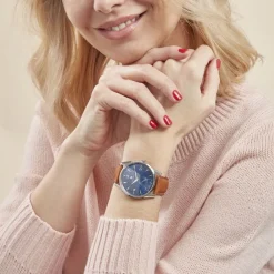 LIP Montre Himalaya 40 Bleu cadran argenté fond bleu bracelet cuir marron New