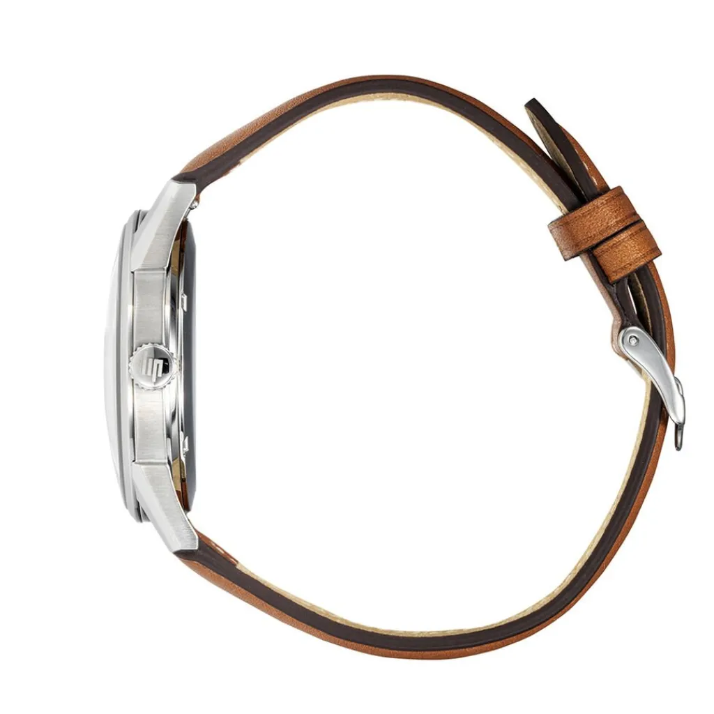 LIP Montre Himalaya 40 Bleu cadran argenté fond bleu bracelet cuir de vache marron New