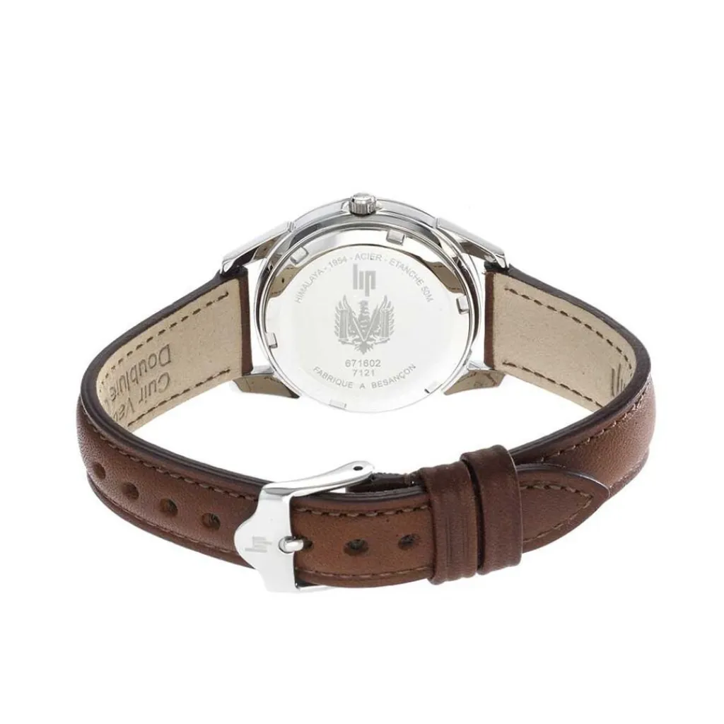 LIP Montre Himalaya 29 C艙ur Battant Argenté cadran argenté fond argenté bracelet cuir marron