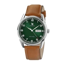 LIP Montre Himalaya 40 Vert cadran argenté fond vert bracelet cuir de vache marron Discount