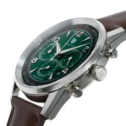 LIP Montre Himalaya Chrono Vert cadran argenté fond vert bracelet cuir de vache marron Best