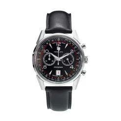 LIP Montre Himalaya Chrono Noir cadran argenté fond noir bracelet cuir noir New