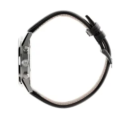 LIP Montre Himalaya Chrono Noir cadran argenté fond noir bracelet cuir noir New