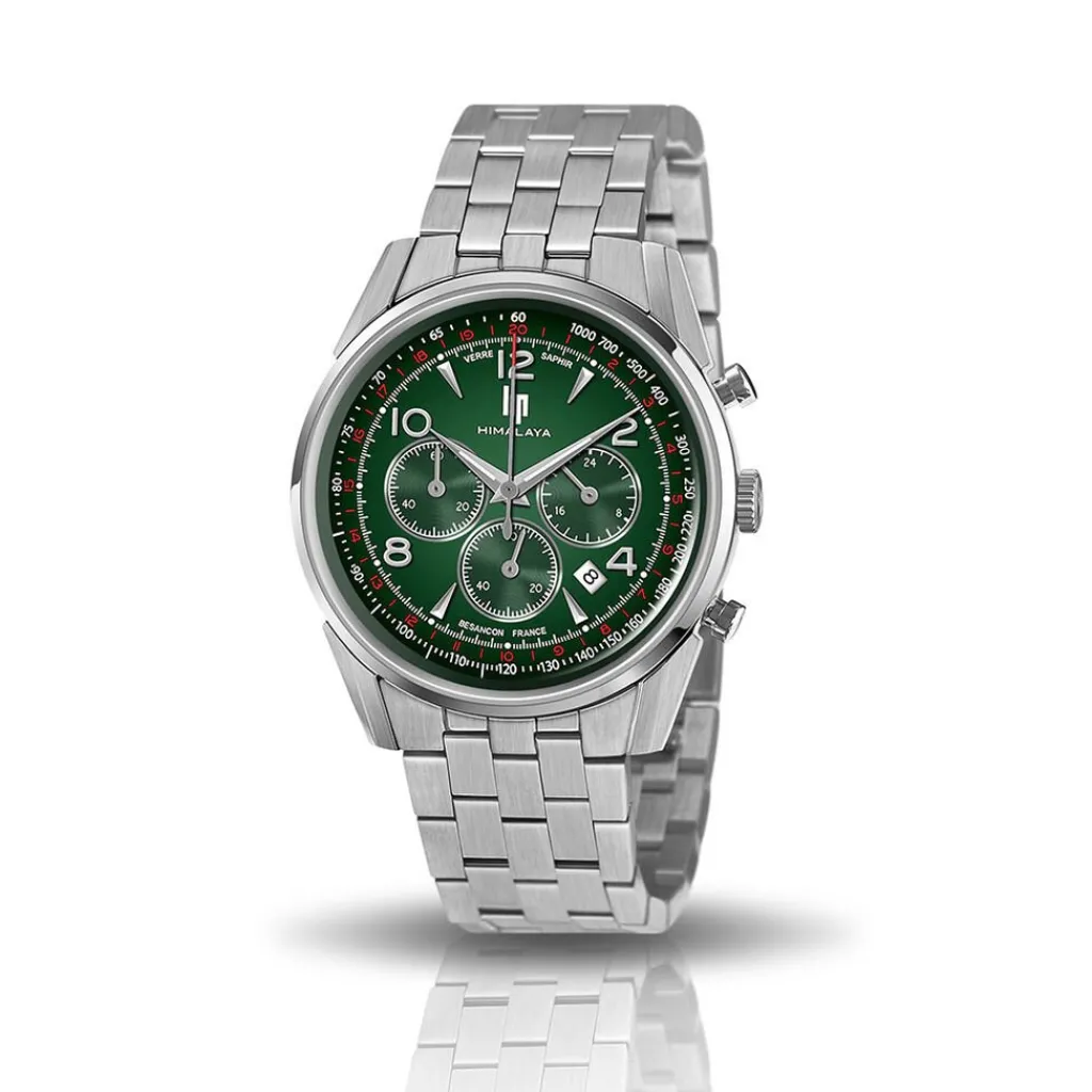 LIP Montre Himalaya Chrono Vert cadran argenté fond vert bracelet acier argenté Clearance