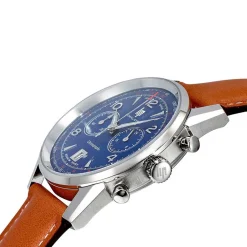 LIP Montre Himalaya Chrono Bleu cadran argenté fond bleu bracelet cuir marron Discount