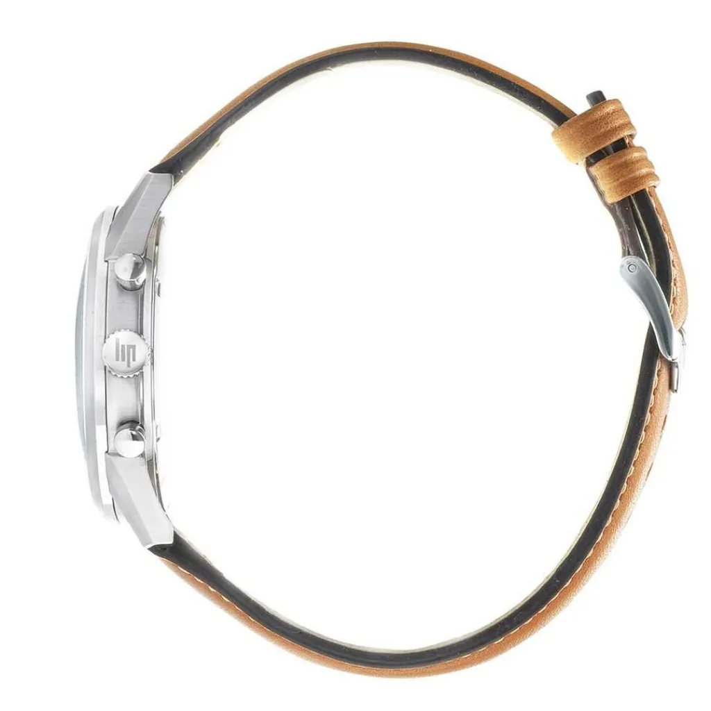 LIP Montre Himalaya Chrono Bleu cadran argenté fond bleu bracelet cuir marron Discount