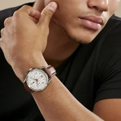 LIP Montre Himalaya Chrono Argenté cadran argenté fond argenté bracelet cuir marron Clearance