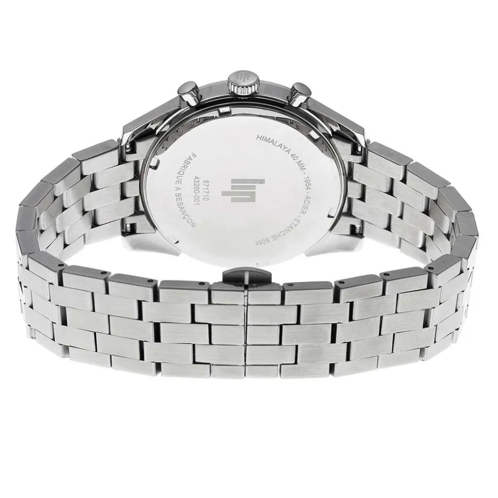 LIP Montre Himalaya Chrono Bleu cadran argenté fond bleu bracelet acier argenté