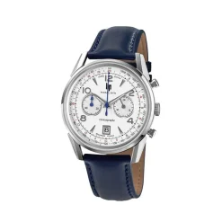 LIP Montre Himalaya Chrono Blanc Argenté cadran argenté fond blanc bracelet cuir bleu Online