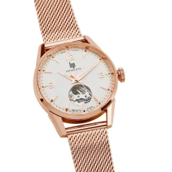 LIP Montre Himalaya C艙ur Battant Blanc cadran doré rose fond blanc bracelet acier doré rose New