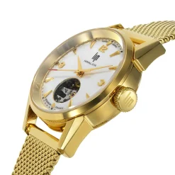 LIP Montre Himalaya C艙ur Battant Blanc cadran doré fond blanc bracelet acier doré Outlet
