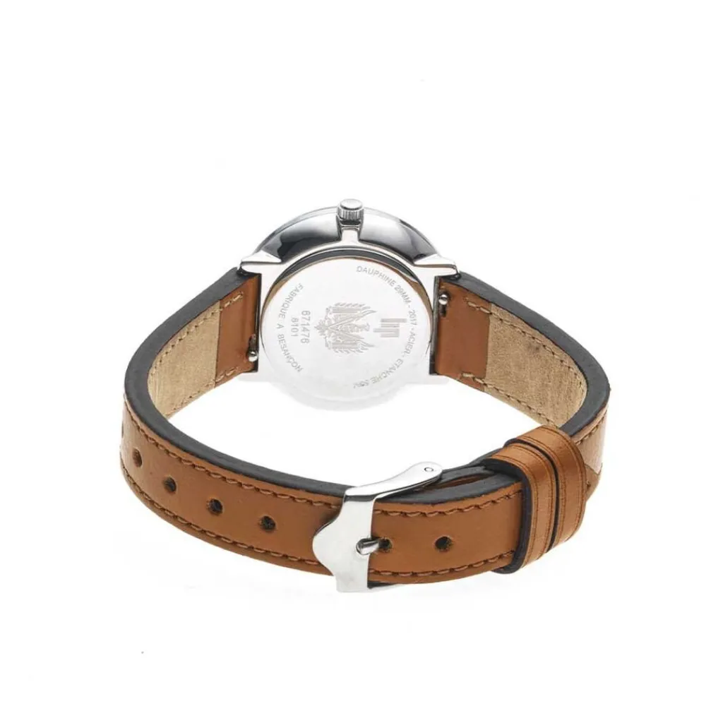LIP Montre Himalaya Dauphine 29 Argenté cadran argenté fond argenté bracelet cuir marron