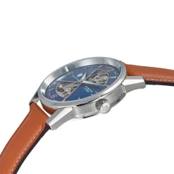 LIP Montre Himalaya Sablier 40 Bleu cadran argenté fond bleu bracelet cuir marron New