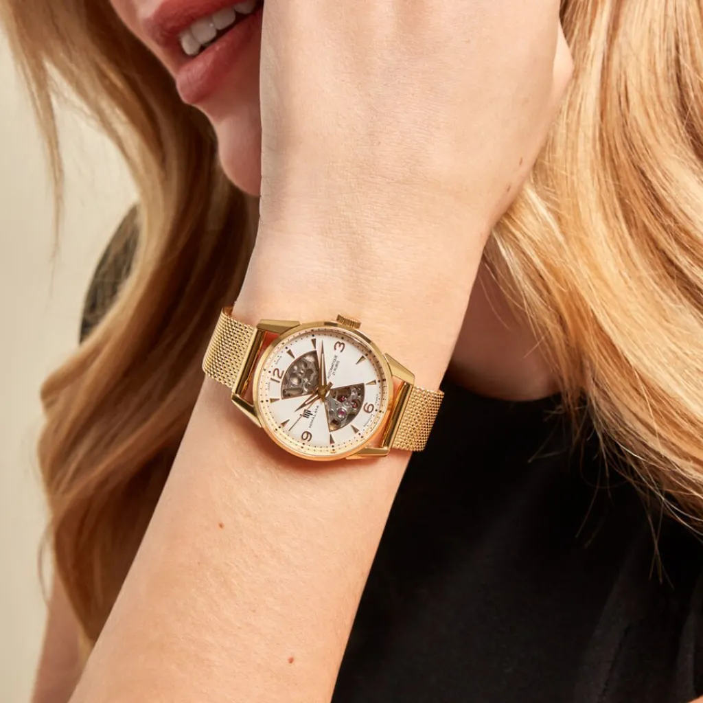 LIP Montre Himalaya Sablier 33 Blanc cadran doré fond blanc bracelet acier doré Sale