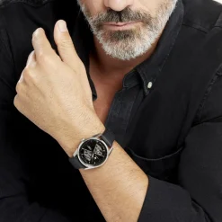 LIP Montre Himalaya Sablier 40 Noir cadran argenté fond noir bracelet cuir noir Discount