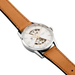 LIP Montre Himalaya Sablier 33 Argenté cadran argenté fond argenté bracelet cuir orange Discount
