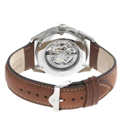 LIP Montre Himalaya Squelette Argenté cadran argenté fond argenté bracelet cuir marron New