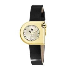 LIP Montre Mach 2000 Mini Moon Doré cadran doré fond doré bracelet cuir de vache noir