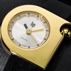 LIP Montre Mach 2000 Mini Moon Doré cadran doré fond doré bracelet cuir de vache noir