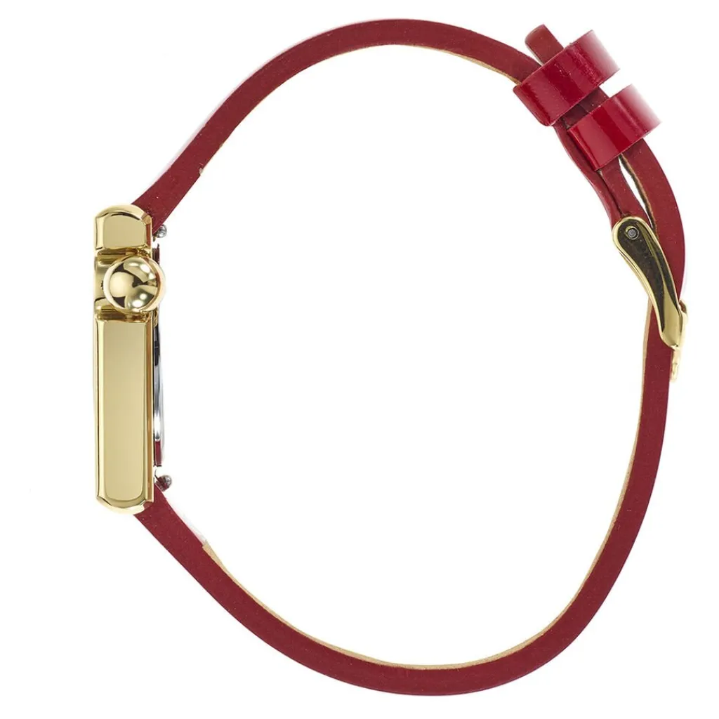 LIP Montre Mach 2000 Mini Square Doré cadran doré fond doré bracelet cuir de vache rouge Sale