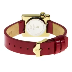 LIP Montre Mach 2000 Mini Square Doré cadran doré fond doré bracelet cuir de vache rouge Sale