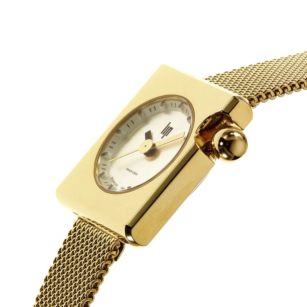 LIP Montre Mach 2000 Mini Square Doré cadran doré fond doré bracelet acier doré New